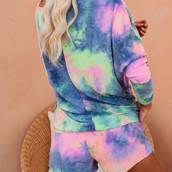 CLEARANCE! Tie Dye Print Top&Drawstring Shorts Set - Picture 2 of 7
